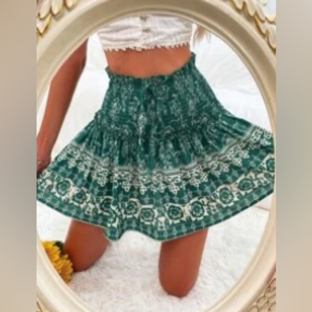 Allover Floral Print Shirred Waist Skirt